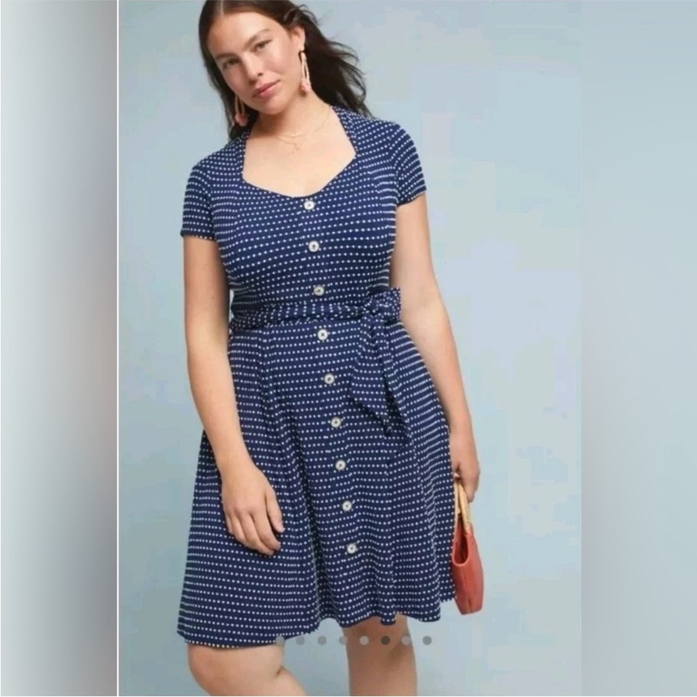 Maeve Anthropologie Marilyn Blue Polka Dot Mini Dress 1X